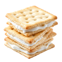 Stack of delicious sandwich crackers filled with cream isolated on a transparent background ready for a tasty snack, sandwich crackers with cream isolated on transparent backgroundfile png