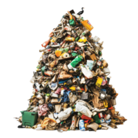 A towering pile of trash junk isolated against a transparent background revealing the consequences of waste accumulation, towering pile of trash junk isolated on transparent background png