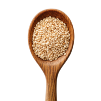 A wooden spoon filled with sesame seeds on a transparent background for culinary use and decoration, Sesame in wood spoon isolated on transparent background png