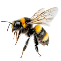 A stunning bumblebee in midflight captured in a macro shot with detailed features, a stunning bumblebee is flying, macro shotisolated transparent background png