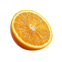 A ripe half orange citrus fruit on a clean transparent background showcasing its vibrant color, Ripe half of orange citrus fruit on transparent background png