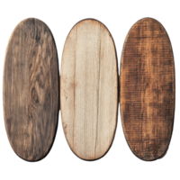 Three oval wooden blanks arranged on a transparent background for crafting and DIY projects, oval wooden blanks boards isolated on transparent background png