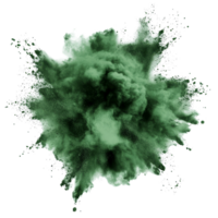 Green powder explosion isolated on transparent background, creating a dynamic visual effect in a vibrant display, green powder pulver explosion isolated on transparent background png