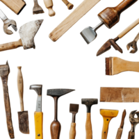 Essential carpentry tools on a transparent background, highlighting craftsmanship for woodworking projects, Carpentry tools on transparent background with copy space Stock Photo png