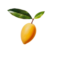 Fresh mango with leaves on a clean transparent background highlighting tropical fruit beauty and freshness, mango with leaf on transparent background png