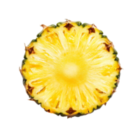 Fresh pineapple slice on a transparent background showcasing its vibrant yellow interior and textured exterior, Pineapple slice isolated on transparent background png