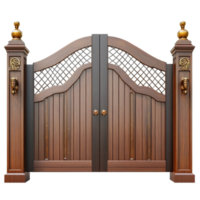 Elegant wooden gate design with intricate details against a plain transparent background, Luxury beautiful wooden gate on a transparent background png