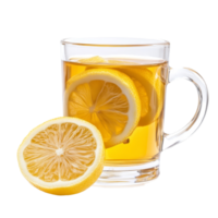 Refreshing glass of lemon tea with sliced lemons on a transparent background perfect for a sunny day, glass of lemon tea on transparent background png