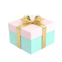 A beautifully wrapped pastel color gift box with a gold ribbon, perfect for celebrations and special occasions, pastel color Gift box with gold ribbon 3d render isolated on a transparent background png