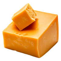 Fresh Cut Block and Cube of Creamy Yellow Cheddar Cheese png