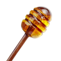 A honey dipper resting on a transparent background, showcasing its glossy surface and wooden handle for stirring honey, Honey dipper on transparent background png