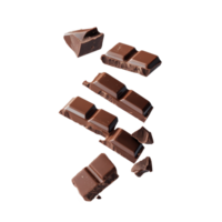 Levitating chunks of chocolate suspended in the air against a clean transparent background, Levitating chocolate bar chunks transparent background png