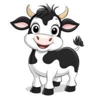 Charming black and transparent cartoon cow standing happily against a clean transparent background, cute black and transparent cartoon cow isolated on transparent background png