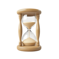 An elegant hourglass resting against a clean transparent background with fine sand flowing from the top to the bottom, hourglass, 3d,isolated transparent background png