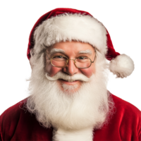 Santa Claus smiling joyfully against a clean transparent background, capturing the spirit of Christmas and festive cheer, red santa claus hat isolated on a transparent background png