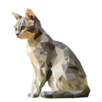 Geometric polygonal cat sitting gracefully on a clean transparent background showcasing unique shapes and colors, Polygonal cat on transparent background. Geometric polygonal cat transparent png