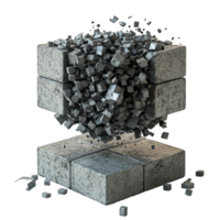 Large block disintegrates into numerous smaller cubes, showcasing a dynamic transformation in a minimalist setting, Large block dismantles in to small cube Stock Illustration png