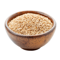 A closeup of sesame seeds in a rustic bowl on a transparent surface, showcasing their natural color and texture, sesame seeds in a ceramic bowl on transparent background png