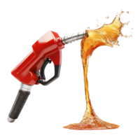 Gasoline gushing from a red pump nozzle isolated on a transparent background, Gasoline gushing out from pump isolated on transparent background png