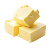 Fresh butter cubes stacked on a transparent background showcasing their smooth texture and creamy color, butter on transparent background png