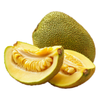 Sliced jackfruit showcasing its vibrant yellow flesh on a clean transparent background for culinary inspiration, jack fruits slice on transparent background png