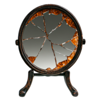 Shattered Antique Mirror with Intricate Cracks and Dark Frame png