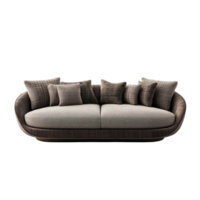 Stylish modern sofa with plush cushions isolated on transparent background for contemporary interior design inspiration, sofa render isolated on transparent background on transparent background png