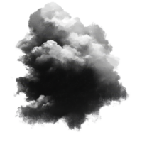 A dark cumulus cloud contrasts sharply against a bright transparent background, creating a striking visual effect typical of a stormy atmosphere, dark cumulus cloud transparent background png