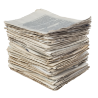 A stack of old newspapers stacked neatly on a transparent background showcasing vintage journalism, a stack of newspapers lies, file of isolated object with shadow on transparent background png