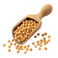 Chickpeas in a wooden scoop on a bright transparent background highlighting their natural texture and color, Chickpeas in wood scoop isolated on transparent background png