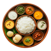 Chithirai Kani plate featuring rice and various curries on a simple transparent background during the festive season, Chithirai Kani plate top view isolated on transparent background png