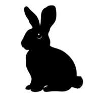 Black silhouette of a rabbit against a vibrant transparent background during twilight hours, black silhouette of a rabbit png