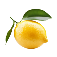 Fresh lemon with green leaves isolated on a crisp transparent background for culinary and decorative uses, Fresh lemon isolated on transparent background png