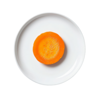 Fresh carrot slice on a plate against a transparent background showcasing vibrant colors and natural textures, carrot slice in a plate on transparent background png