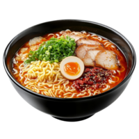 Delicious ramen bowl with sliced meat, egg, and green onions on a transparent background, Delicious ramen bowl isolated on transparent background png