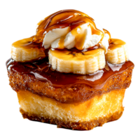 Delicious Banana Dessert with Caramel Sauce and Whipped Cream png