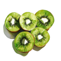 Fresh kiwi fruit slices arranged artfully on a transparent background, showcasing vibrant green color and unique texture, Kiwi fruits slice on transparent background png