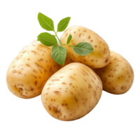 Freshly harvested potatoes with green leaves displayed on a transparent background for culinary use, Potatoes isolated png