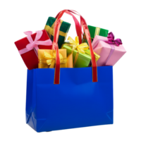 A vibrant shopping bag filled with colorful gifts, perfect for celebrations and festive occasions, Shopping bag full of gifts isolated on with background png