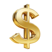 Golden dollar sign financial symbol resting on a transparent surface, reflecting wealth and prosperity, 3D Golden Dollar Sign, Financial Symbol, Isolated on transparent background Background png
