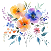 Beautiful watercolor flowers on a transparent background with vibrant colors and delicate details, Navy Watercolor Flowers on transparent background png
