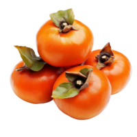 Ripe persimmons arranged neatly on a transparent background showcasing their vibrant color and fresh leaves, ripe persimmons isolated on transparent background png