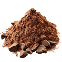 Cocoa powder pile with chocolate pieces on a clean transparent background for culinary uses and baking, pile cocoa powder isolated on transparent background png