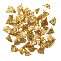 Golden glitter shapes scattered on a bright transparent background for creative projects and festive decorations, gold glitter shiny swirl isolated on transparent background png
