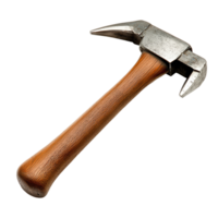 A detailed view of a claw hammer with a wooden handle against a plain background highlighting its features and texture, Claw hammer isolated Stock Photo png