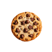 Delicious chocolate chip cookie resting on a clean transparent background, showcasing its tempting texture and tempting chocolate pieces, Chocolate chip cookie on transparent background png