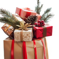 A cheerful shopping bag filled with colorful gifts and festive decorations for a joyful holiday celebration, Shopping bag full of gifts png