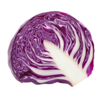 A vibrant slice of red cabbage on a clean transparent background highlights its intricate patterns and textures, Red cabbage one slice isolated on transparent background png
