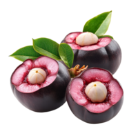 Sweet mangosteen fruit displayed on a plain transparent background, highlighting its vibrant color and unique texture, mangosteen sweet fruit isolated on transparent background png