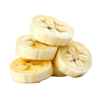 Fresh banana slices stacked on a transparent background highlighting their natural texture and color, Banana slices isolated on transparent background png